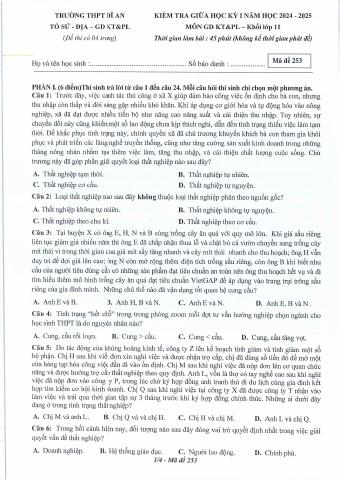 Đề thi Giữa kì 1 KTPL 11 năm 2024-2025 trường THPT Dĩ An (Bình Dương)
